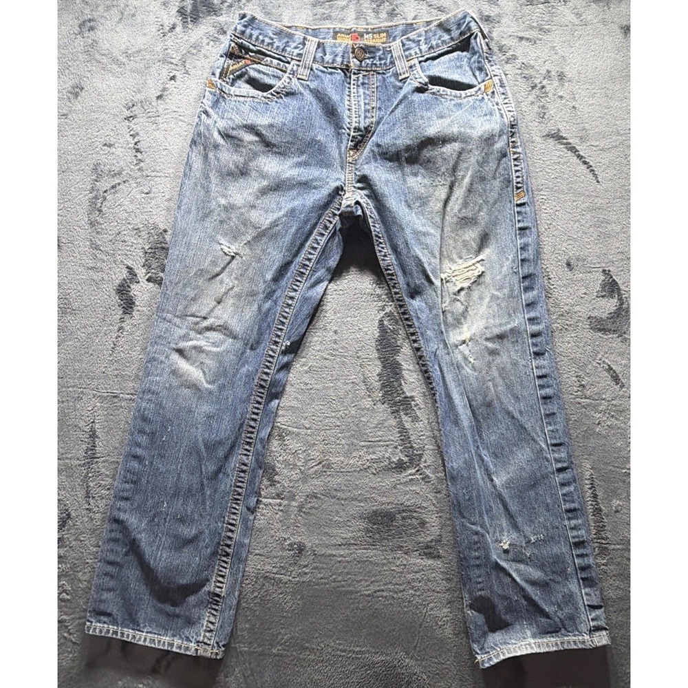 Ariat FR M5 Slim Straight Jeans. Men's 33x32 Blue Denim Work Pants HRC2 EUC